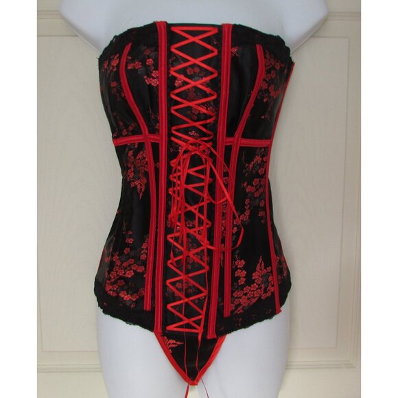 Black Red Asian Themed Jacquard Corset Set - NEW - Picture 9 of 9